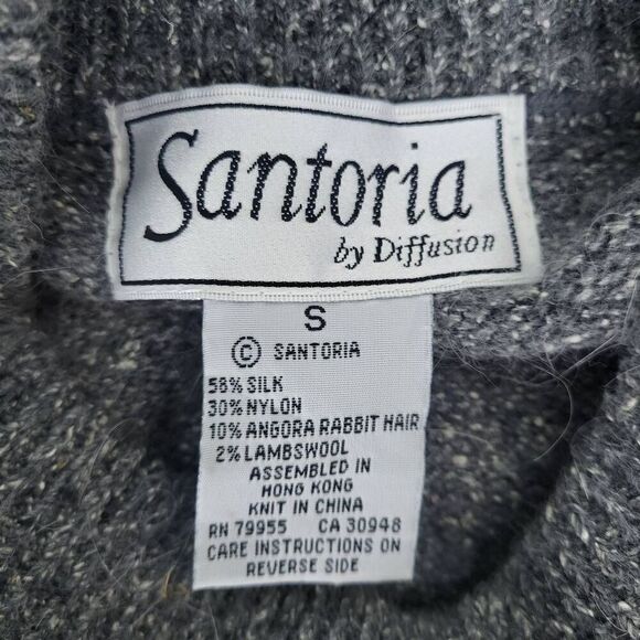 Vtg Santoria Womens Silk Angora Sweater Small Grey Lambswool Beaded Artsy NWT - Picture 4 of 7